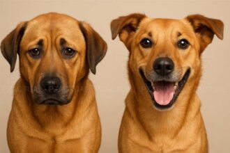 Imagen muestra un perro triste y luego feliz