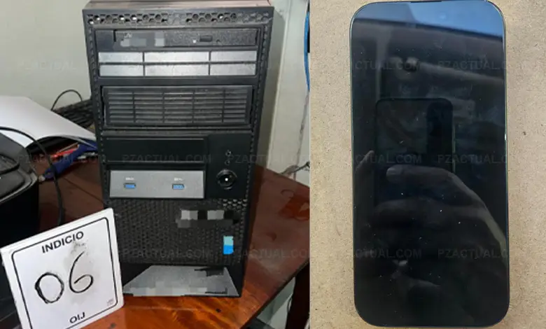 Imagen muestra computadora y celular decomisados