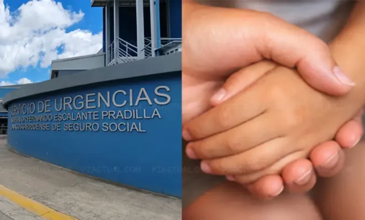 Imagen muestra fachada de emergencia y mano del menor